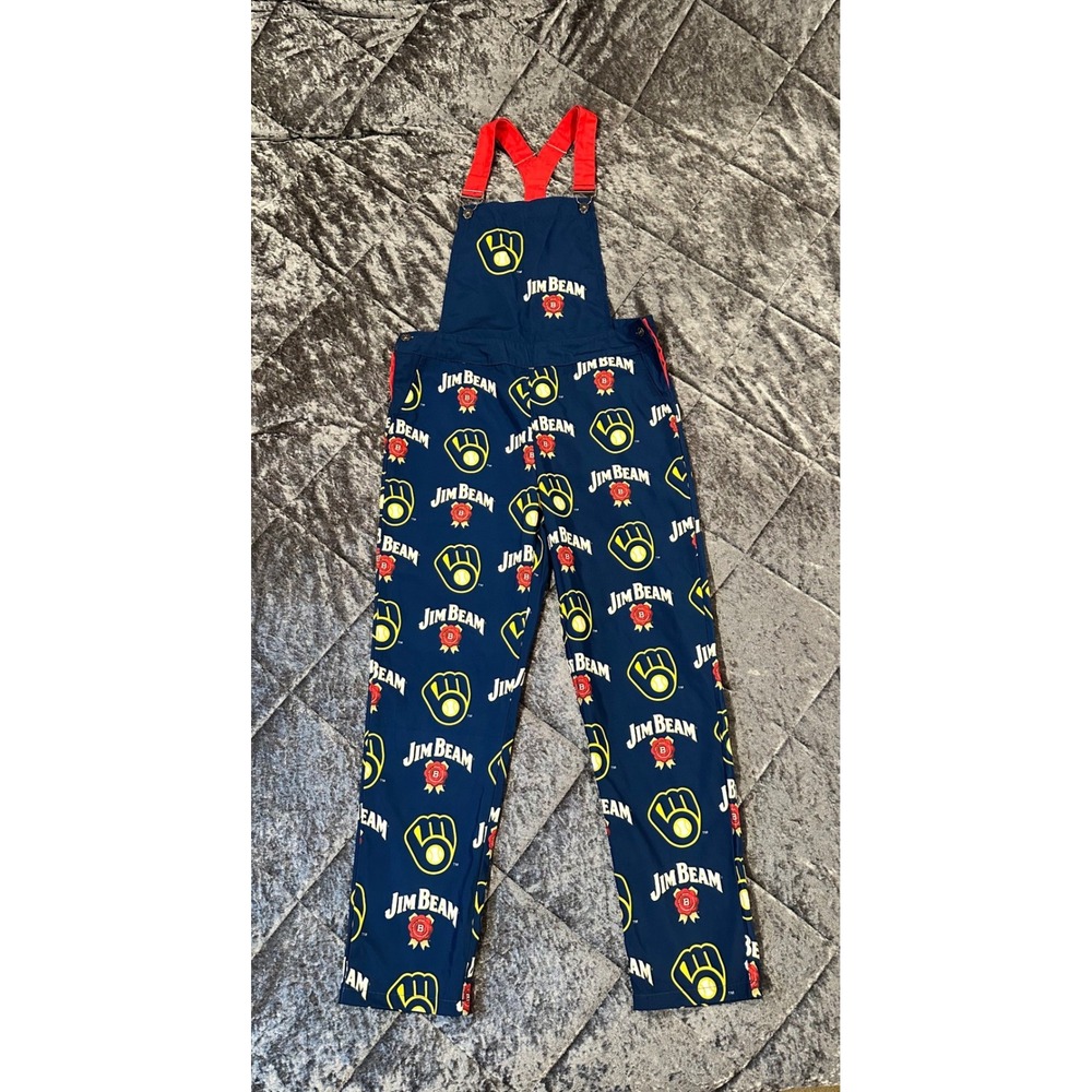 Milwaukee Brewers Jim Beam Overalls Size Large [2022] Navy/Red/Yellow EUC